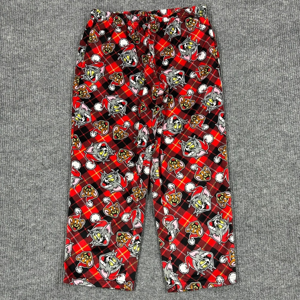Tom and Jerry Christmas Holiday Lounge Pajama Large Red Plaid All Over Print